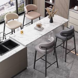 Meubles de <span class=keywords><strong>bar</strong></span> à la maison moderne nordique cadre en bois massif tabouret de <span class=keywords><strong>bar</strong></span> haut chaise de cuisine rembourrée confortable avec dossier incurvé - Product Image 4