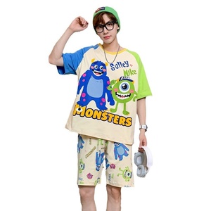 2025 nuova estate pigiama <span class=keywords><strong>da</strong></span> <span class=keywords><strong>uomo</strong></span> traspirante in cotone 100% manica corta sottile cartone animato Set abbigliamento Outdoor alla moda - Product Image 1