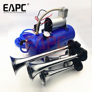 Kit de klaxon pneumatique pour camion ZS-501 noir ZS-502 bleu, 4 trompettes, compresseur 12V, jauge de réservoir bleu/noir pour train, 150 PSI - Product Image 5