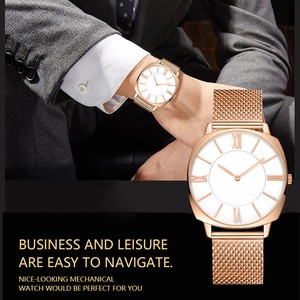 Montre à quartz de luxe pour femme, 35 mm, cadran en cristal, boîtier fin en acier inoxydable, bracelet en cuir, style business décontracté - Product Image 5