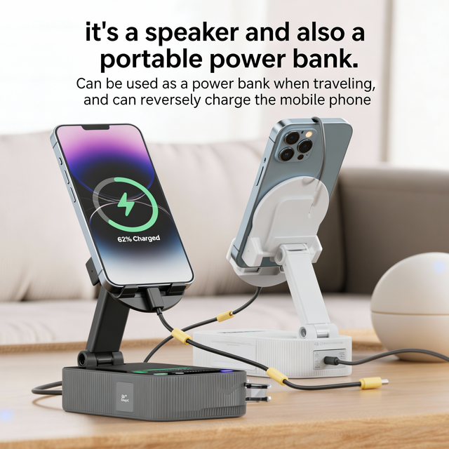 Smart Sensor Phone Stand with Wireless Bluetooth Speaker & Power Bank | Desktop Live Streaming Speaker Wholesale OEM ODM