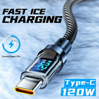 Câble de charge rapide USB A vers Type C 100W avec affichage numérique, cordon de chargeur tressé en nylon pour téléphone portable et ordinateur portable