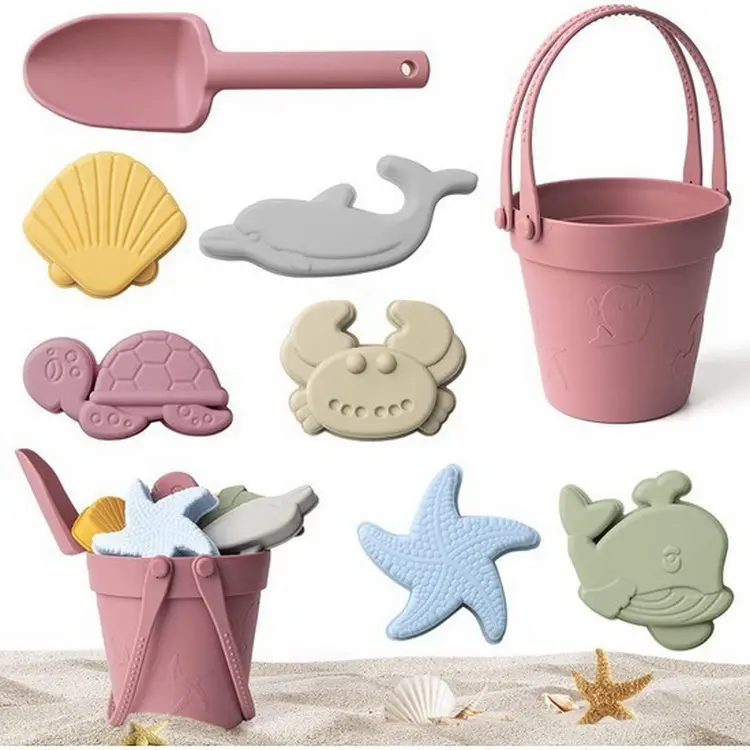 Children's Beach Bucket DIY Toy Handheld Silicone Sand Molds
