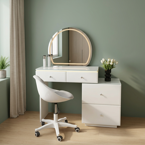 Modern Makeup Vanity Table with <b>Lighted</b> <b>Mirror</b> Storage <b>Desk</b> for Bedroom Furniture - Product Image 2