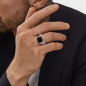 <span class=keywords><strong>XLOVE</strong></span> Nouvelle Bague Homme en Argent Sterling 925, Style Vintage Carré, avec Agate Noire, Bague de Mariage Personnalisée en Pierre Naturelle pour Hommes - Product Image 4