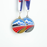 Médaille de sport personnalisée en métal, récompense de course, médaillon rond en alliage de zinc émaillé avec ruban de sublimation pour événements de course et d'athlétisme