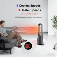 90 °   Ventilateur tour oscillant sans pales, rafraîchisseur et chauffage, avec éclairage LED, à commande tactile, pour la maison