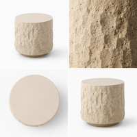 Table d'appoint moderne minimaliste en résine beige peinte, table de chevet cylindrique imitation pierre, base dorée, mobilier de maison, chambre, salon