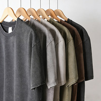 280g Katun Combed Berat, Bernapas, Menyerap Keringat, Polos, Kerah Bulat, Batik Amerika, Efek Cuci dan Usang