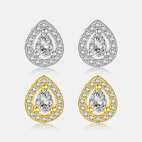 FUAMAY anting-anting kancing pesta wanita, anting-anting bentuk pir berlapis emas 18K trendi dengan zirkon 925 perak Pave