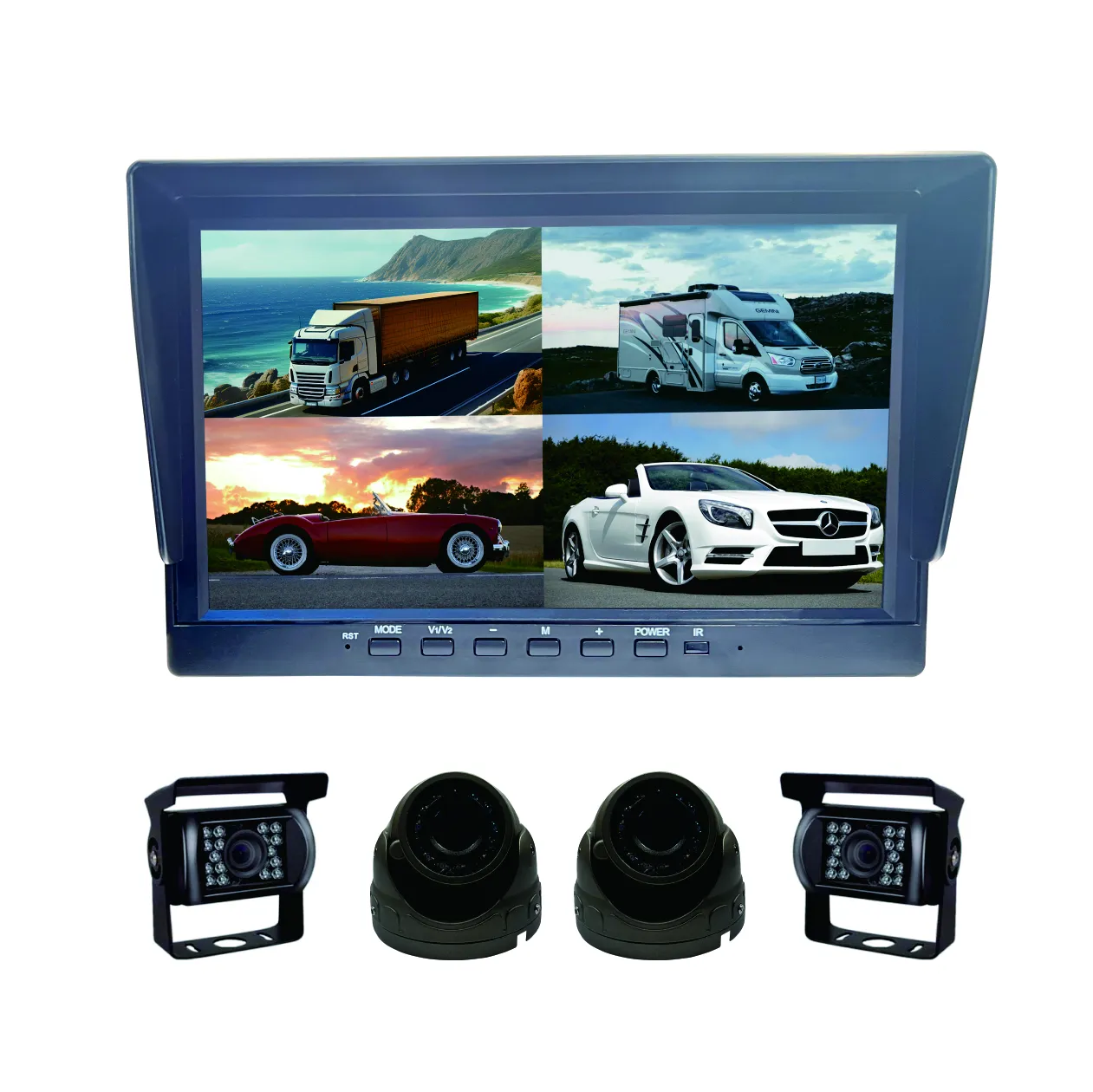 7 inch IPS split screen and 720P night vision waterproof wide angle inside camera system of buses for travel school buses