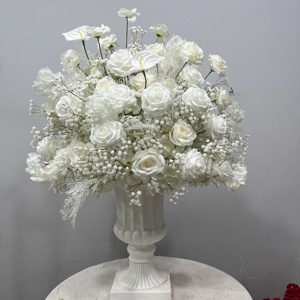 Centro de mesa de rosas artificiales realistas en rojo, <span class=keywords><strong>rosa</strong></span> y <span class=keywords><strong>naranja</strong></span>, personalizado de fábrica, para decoración de eventos de boda. - Product Image 3