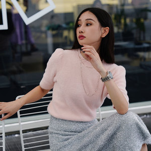 เสื้อสวมหัวถักลำลองน้ำหนักเบา, เสื้อสเวตเตอร์คอกลมแขนสั้นสำหรับผู้หญิงเสื้อฤดูร้อน - Product Image 5