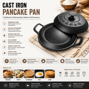 Poêle à crêpes ronde en fonte avec couvercle bombé, pré-assaisonnée, poignée en D, pour cuisson chinoise sur cuisinière - Product Image 2