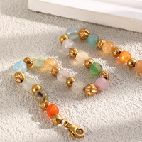 Bracelet à breloques en pierres naturelles multicolores, plaqué or 18 carats, en acier inoxydable, chaîne ajustable, bijoux pour femmes