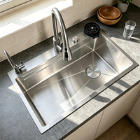 Évier de cuisine simple en acier inoxydable 304 noir brossé argenté à encastrer sous plan