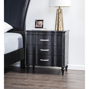 Modern <b>Black</b> Nightstand Solid Wood Turned Legs Curved Front Bedroom Furniture <b>Bedside</b> <b>Table</b> - Product Image 1