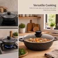 Casserole peu profonde en aluminium céramique antiadhésive à fond à induction 24/28/32/36/40CM avec couvercle en verre