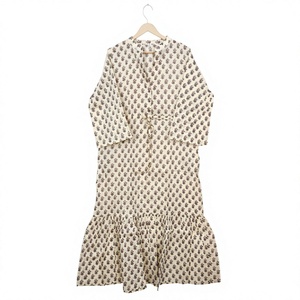 Eco-Friendly Washable Breathable Women's 100 Cotton Knitted Asymmetrical 3/4 Sleeve Bodycon Midi Dress Boho Tunic Floral Casual - Product Image 1