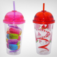 Gobelets en plastique acrylique réutilisables à double paroi de 16 oz, style classique, écologiques, avec couvercle dôme et paille, vente en gros