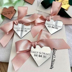 Personalized <b>Mirror</b> Acrylic Heart Favor Custom Engraved Name Date Gift Tags for Bridesmaid Wedding Souvenir Charm - Product Image 2