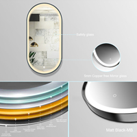 Miroir mural ovale illuminé par LED intelligent de style moderne, cadre en aluminium noir mat avec fonction anti-buée pour la douche