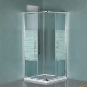 Cheap shower cubicle modern simple design double door shower room stripe pattern freestanding shower stall