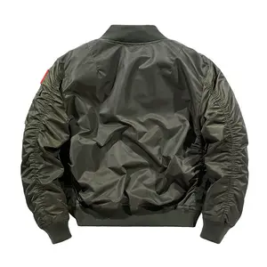 Jaqueta bomber OEM com desenho personalizado verde oliva MA 1 com bolso de braço jaqueta bomber de nylon para homens