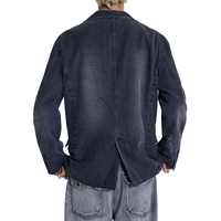 Kustom jaket jins pria Denim berjajar longgar ukuran besar pudar hitam