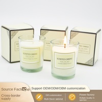 Bougie parfumée cylindrique en cire de soja sans fumée, boîte cadeau avec pot en verre transparent multi-parfums, fabriquée en Chine