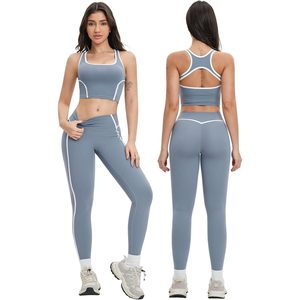 Conjunto Deportivo de Dos Piezas para Mujer, Top Deportivo con Espalda Cruzada y Leggings de Cintura Alta, Ropa Deportiva para Gimnasio y Yoga, Spandex, Poliéster, Elástico - Product Image 1