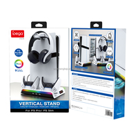 Base de refroidissement multifonctionnelle à double chargement avec éclairage RGB PG-P5S006 pour console de jeu PS5 Slim & Pro, support de rangement avec crochet pour casque