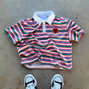 Shirts Manufacturer Custom Summer Casual Wear <b>Short</b> <b>Sleeve</b> 100% Cotton Embroidery Design Stripes Lapel Collar <b>Button</b> <b>up</b> Shirts - Product Image 1