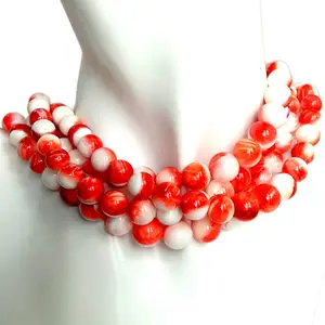 6-9mm Round Red and White Spiny oyster Round Beads Red Spiny oyster Loose Beads for Necklace Bracelet Earring Making