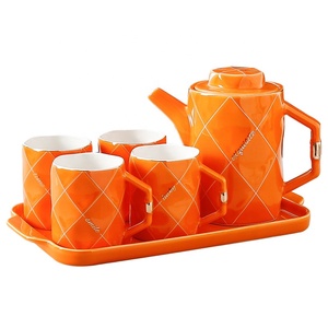 Promotional Diamond Pattern 6pcs Ceramic <b>Tea</b> <b>Set</b> Ceramic <b>Pot</b> and Mug with Tray - Product Image 3