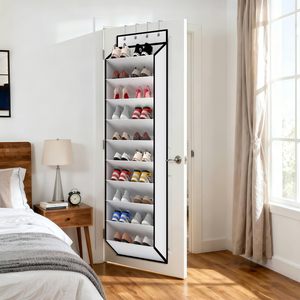 10 Tiers White Over Door <b>Shoe</b> Organizer Storage, Hanging <b>Shoe</b> <b>Holder</b> for Door with Large Deep Pockets - Product Image 2