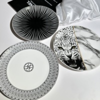Assiettes de service en céramique de luxe noir et blanc à motif graphique, assiettes à dîner en porcelaine à motif géométrique Mandala, personnalisation acceptée