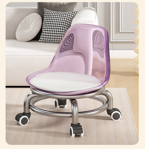 Chaise pivotante transparente en acrylique avec roulettes en acier inoxydable, petit tabouret silencieux pour usage domestique, tabouret à roulettes avec rebords, tabouret <span class=keywords><strong>de</strong></span> sol - Product Image 4
