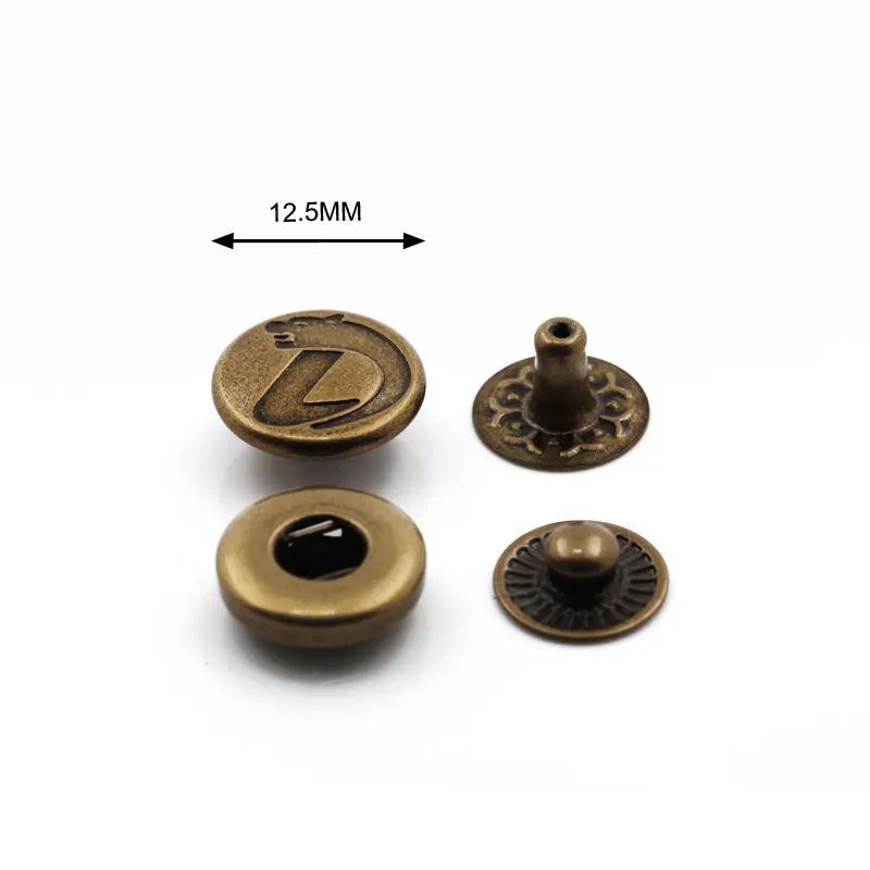 Metal Accessories For Handbags Bag Hardware Accessories Bronze Color 20L Custom Logo Metal 4 Parts Snap Buttons Fasteners For Leather Handbag