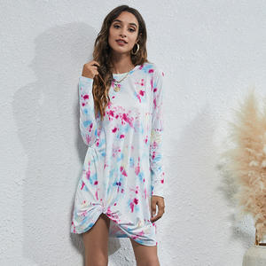 Vestido holgado de gran tamaño con cuello redondo para mujer, vestido informal holgado de talla grande Tie Dye Midi, vestidos de manga larga Twist Together - Product Image 2