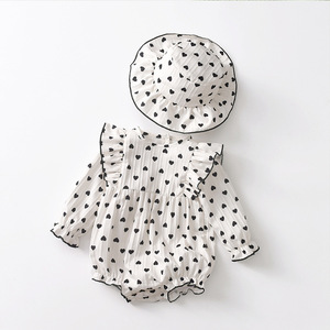Ensemble 2 pièces pour bébé fille, combinaison à manches longues avec chapeau, tenue triangulaire, printemps-automne - Product Image 1