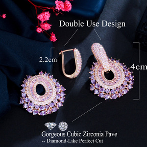 Nuevos Pendientes Colgantes de Lujo con Pavé de Circonitas Cúbicas en Morado y Rosa para Mujer, Accesorio de Joyería para Fiestas y Bodas - Product Image 4