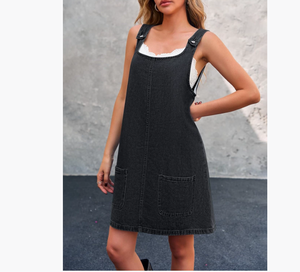 2025 verano Formal suelto multibolsillos correa de hombro Jeans monos de mezclilla para mujeres mono de calle lavable - Product Image 1