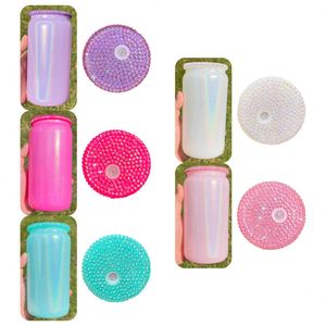 Sparkle Rainbow Bling Rhinestone Colored Plastic Lids for 12Oz 15Oz Double Wall Snow Globe and 16Oz 20Oz Glass Can - Product Image 3
