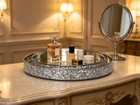 Ensemble de plateaux en métal argenté avec base miroir, plateaux décoratifs miroir pour bijoux, cosmétiques, desserts, table, décoration de maison, mariage, fête