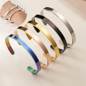 Pulsera de acero inoxidable para mujer, brazalete con grabado manual, joyería personalizada