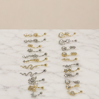 Ensembles de Piercings de Nombril Tendance Fleur Papillon Abeille, Couleur Or, Bijoux de Nombril Courbés Sexy Cœur Papillon