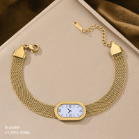 Bijoux de mode écologiques hypoallergéniques plaqués or en acier inoxydable avec cadran ovale bleu et bracelet chaîne maille pour femmes et hommes