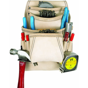 Accessoires d'outils <span class=keywords><strong>de</strong></span> travail 179354 Sac à outils et à clous pour charpentier en cuir pleine fleur inversé à 10 poches pour le rangement des outils, sacs <span class=keywords><strong>de</strong></span> travail quotidiens - Product Image 1