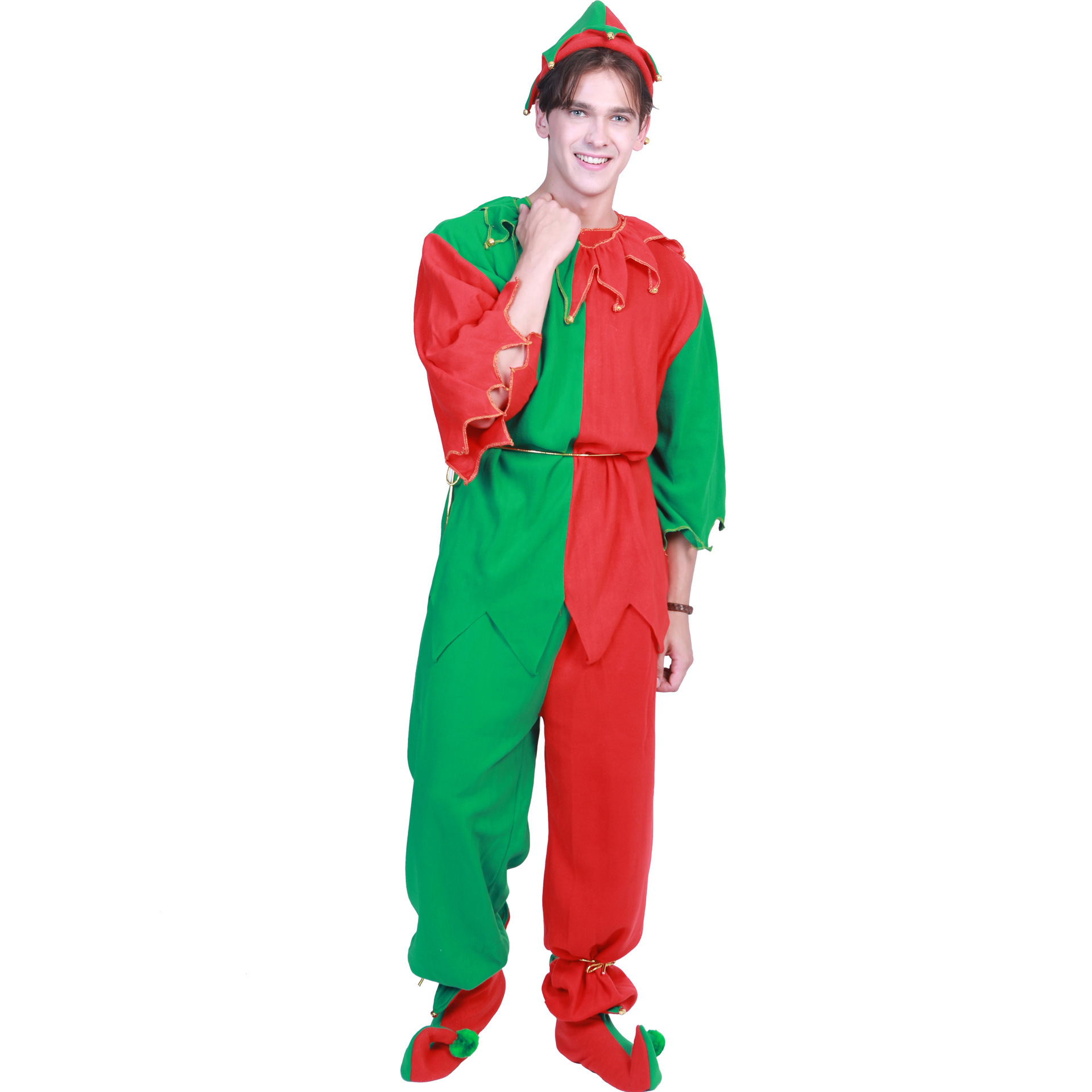 Costume Déguisement Lutin De Noël Pour Homme Adulte - Ensemble Complet (Veste, Pantalon, Chapeau) Pour Fêtes & Soirées